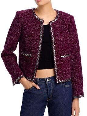AQUA Embellished Burgundy Tweed Jacket